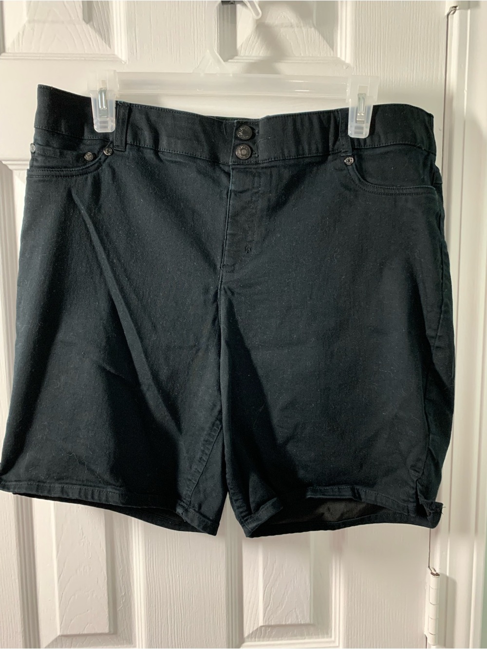 Classic Black Bermuda Shorts with Faux Double-Button Elastic Waist